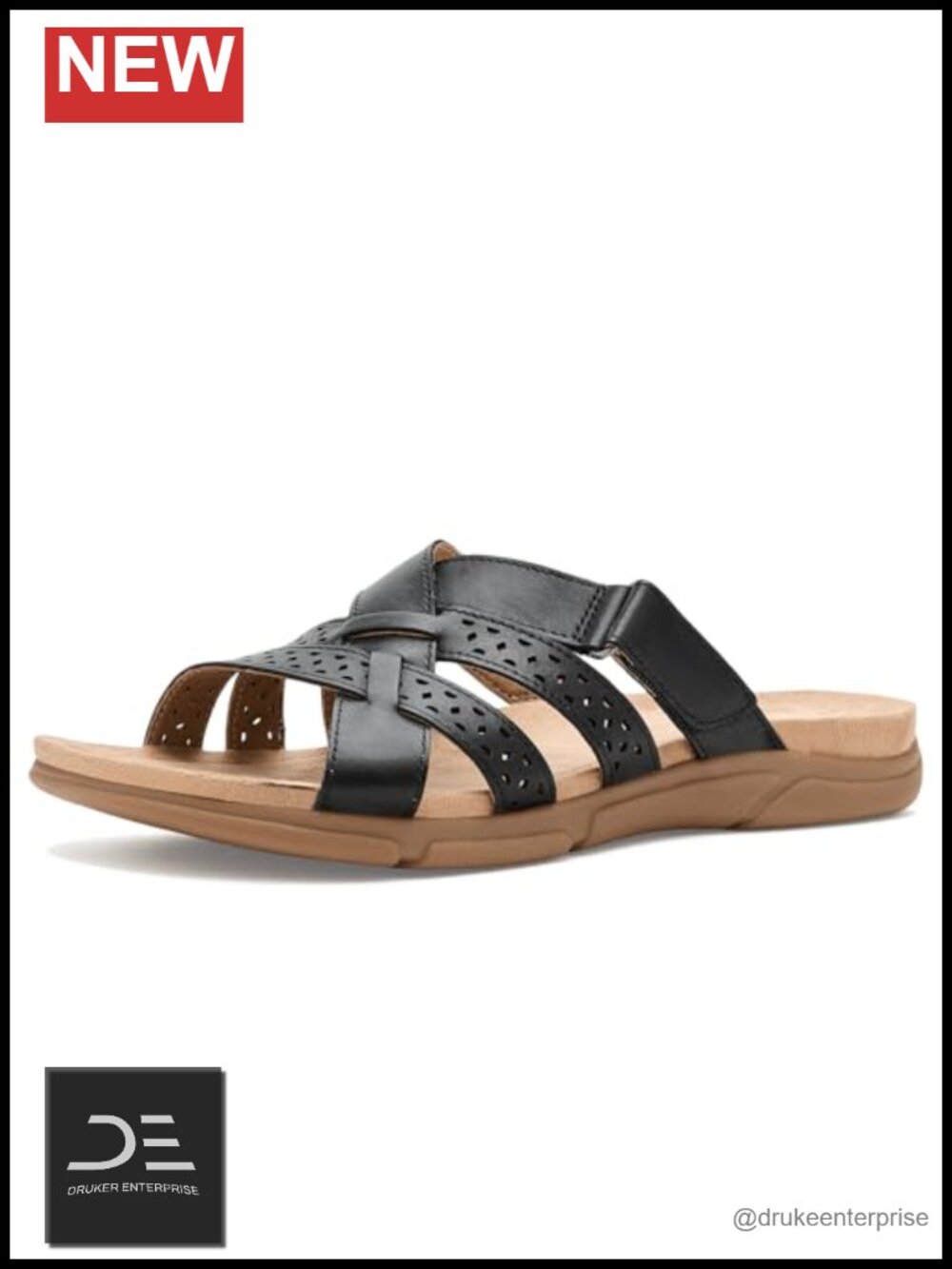 Women's Flat Sandals Leather Strappy Slip-On Cushioned Arch Support